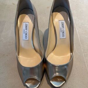 Jimmy Choo Silver Peep Toe Heels
